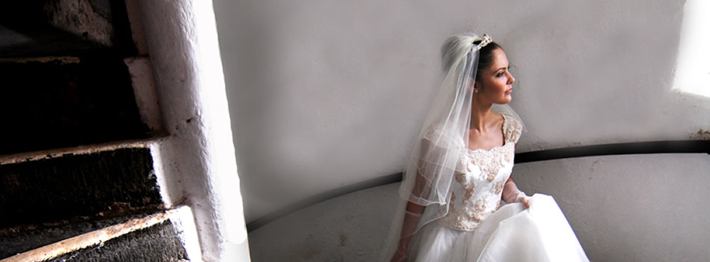 A Castle Menzies wedding - bride on main stairs